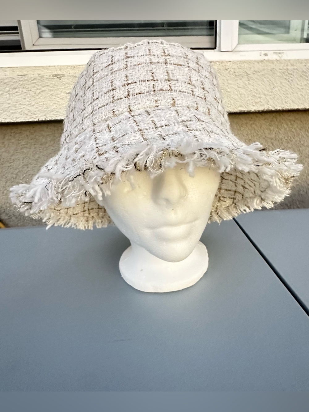Nordstrom Cream Fringe Tweed Bucket Hat